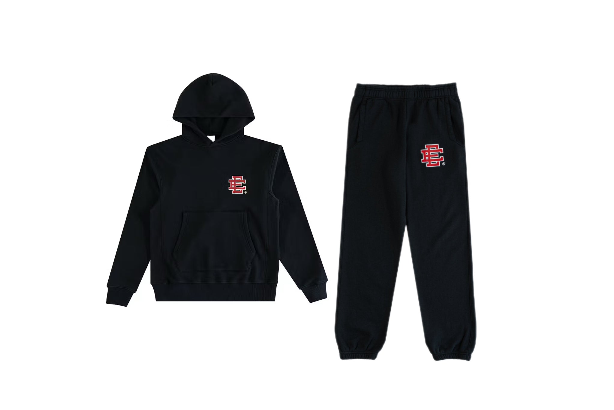 SET - Eric Emanuel Zip-Up Hoodie and Sweatpants (Black with Red Logo)