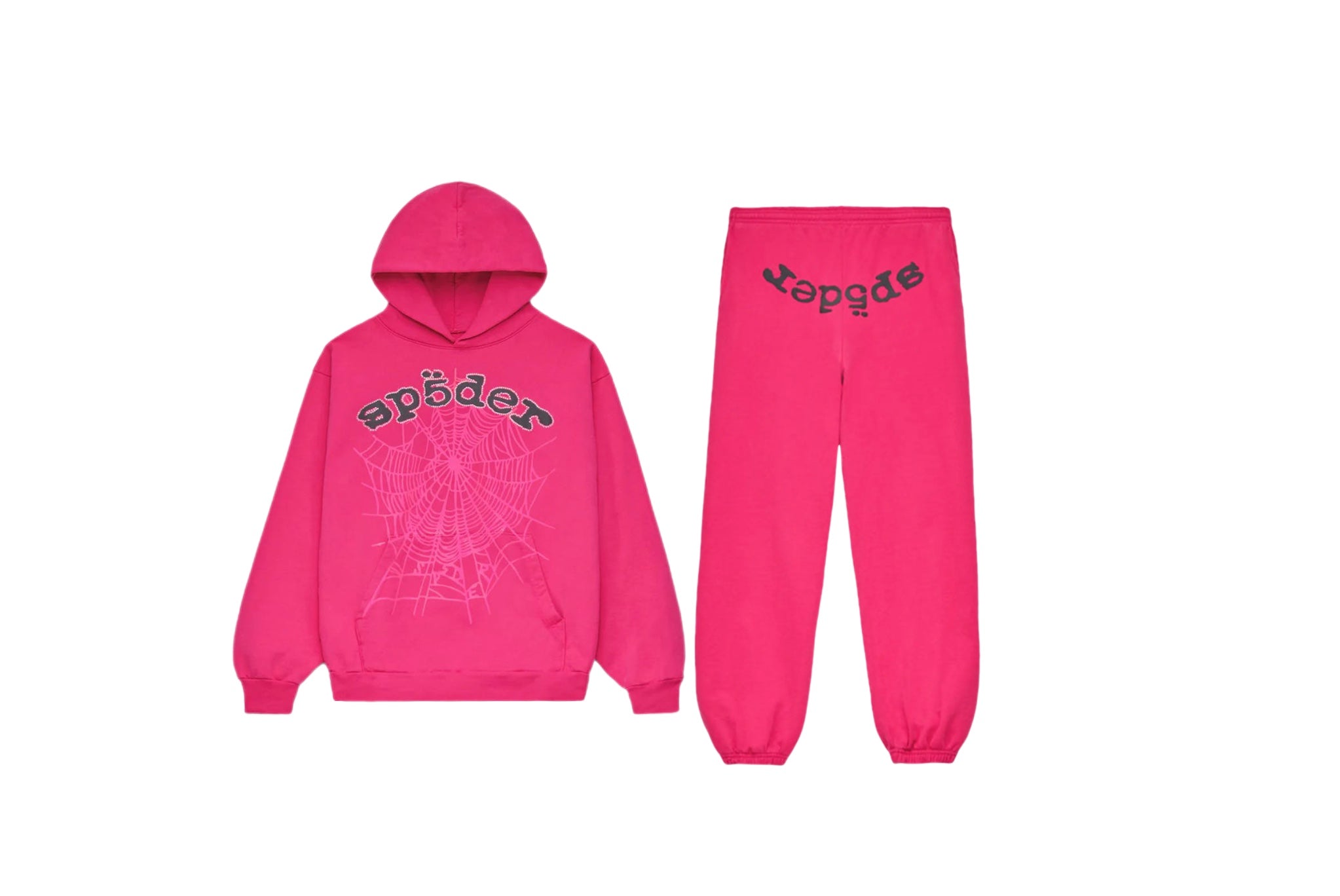 SET - Sp5der Hoodie and Sweatpants (Red with Black Lettering)