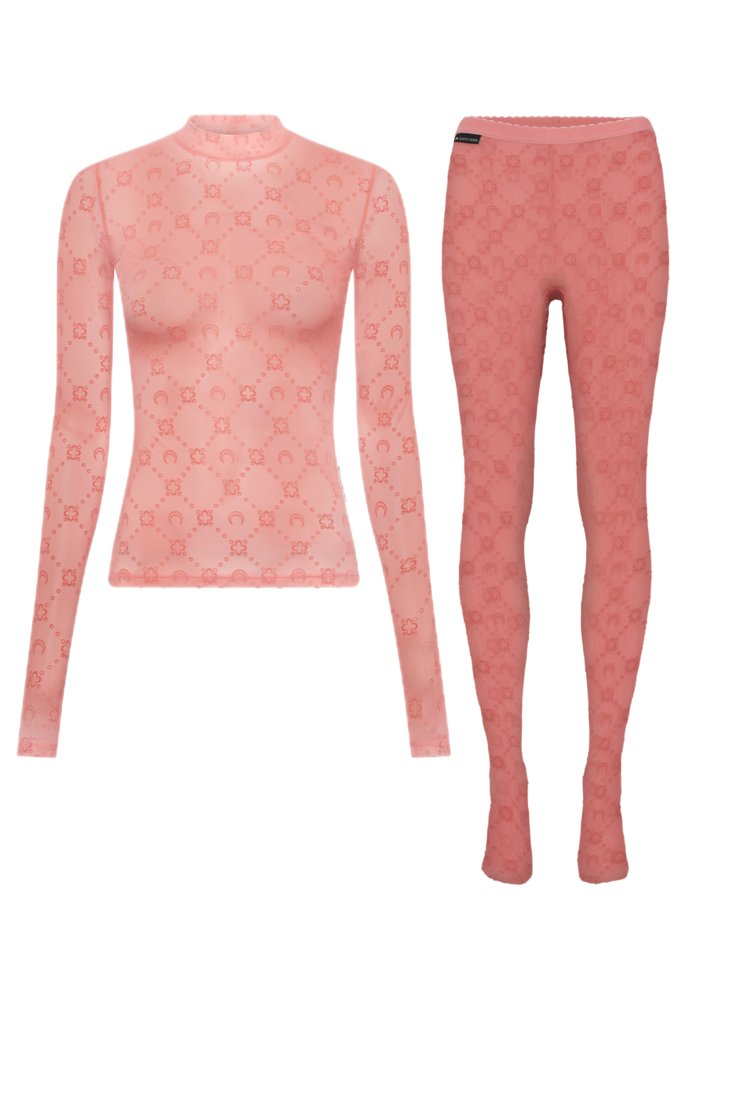 SET - Marine Serre Long Sleeve Mesh Top and Leggings (Peach)