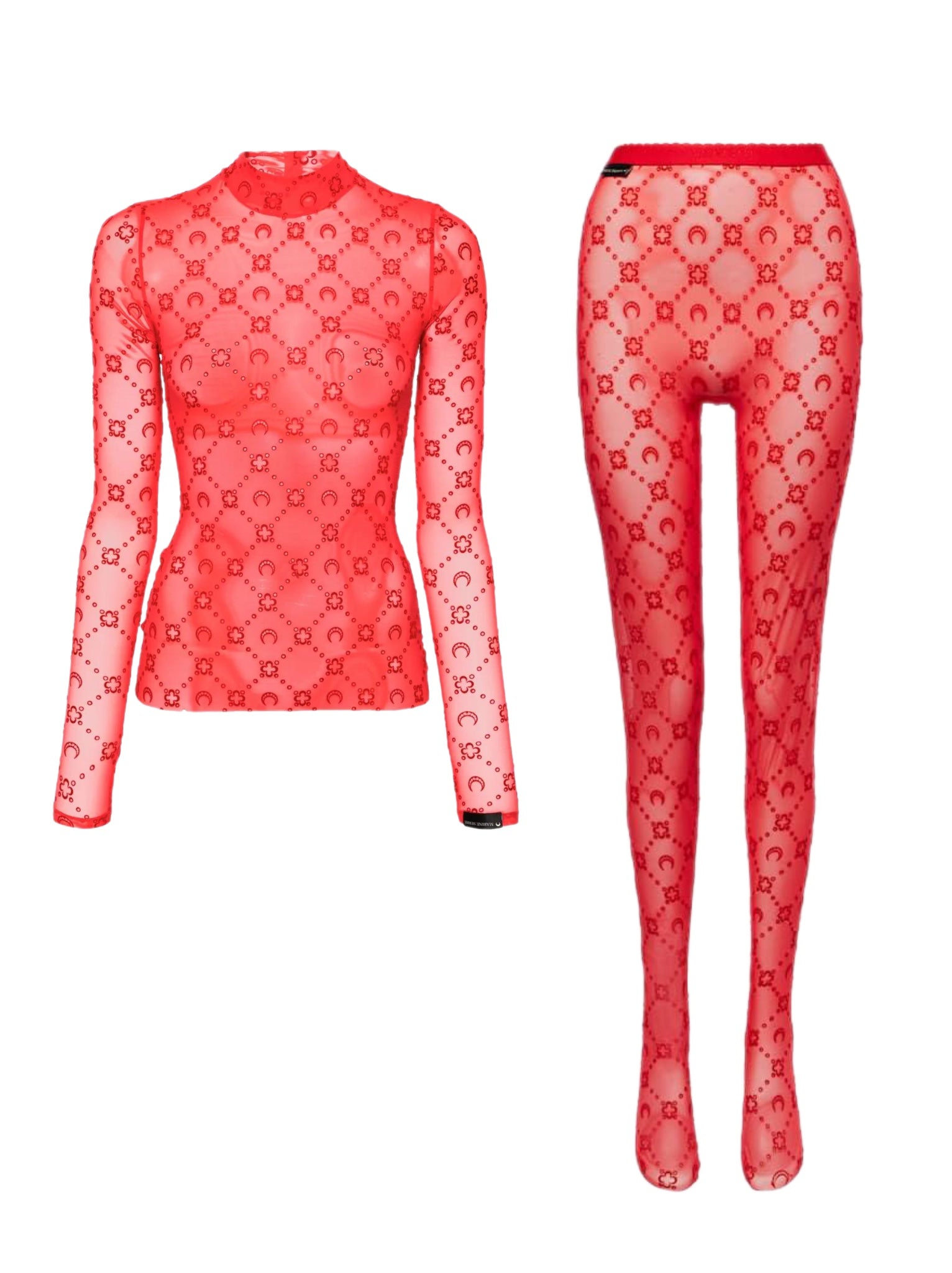 SET - Marine Serre Long Sleeve Mesh Top and Leggings (Red)