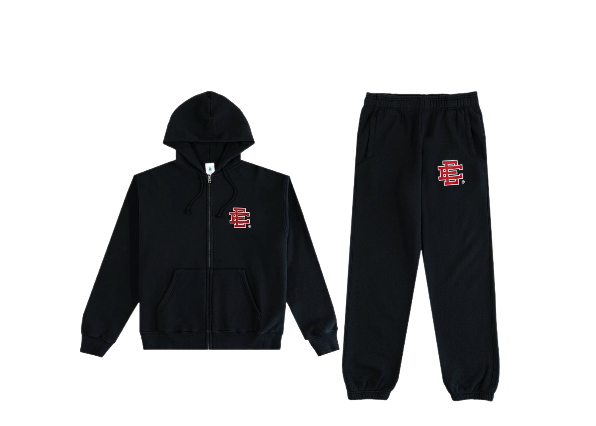 SET - Eric Emanuel Hoodie and Sweatpants (Black with Red Logo)