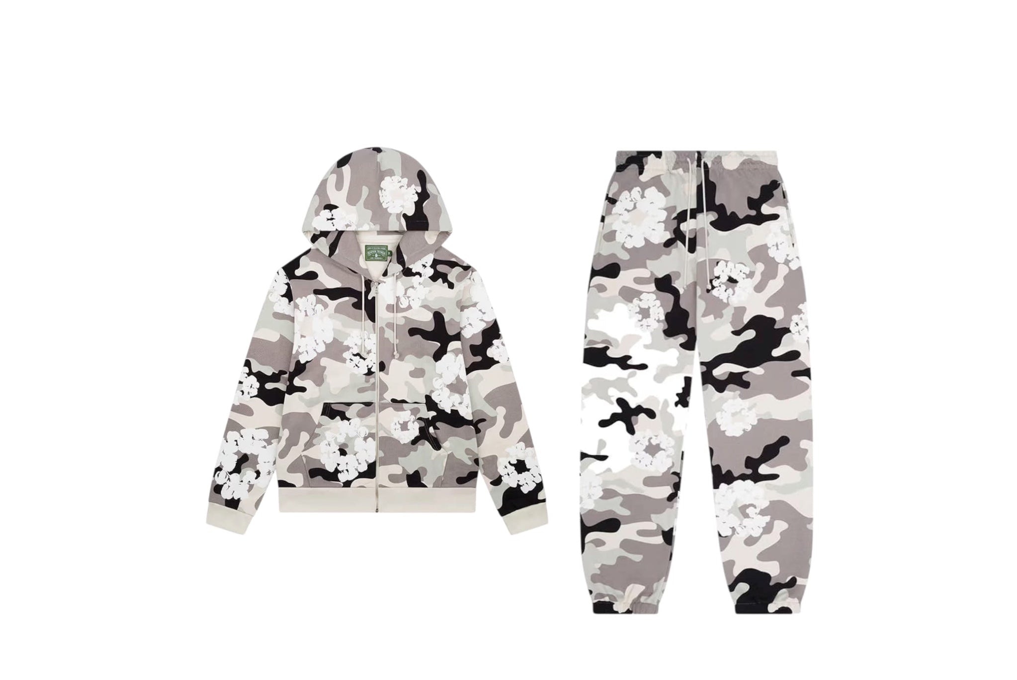 SET - Denim Tears Cotton Wreath Hoodie and Sweatpants (Black/White Camo)