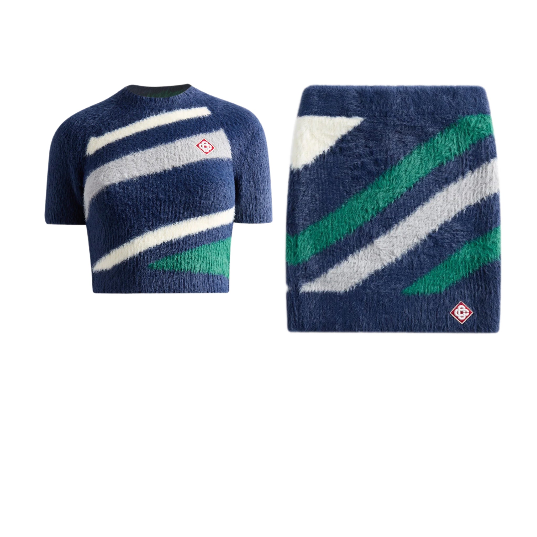SET - Casablanca Wool Top and Skirt (Blue/Green)