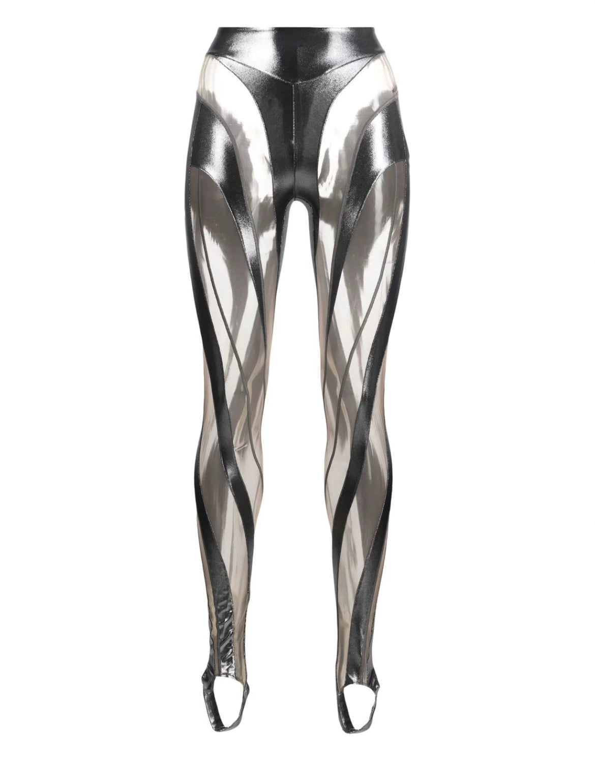 Mugler Mesh Leggings (Metallic Silver)