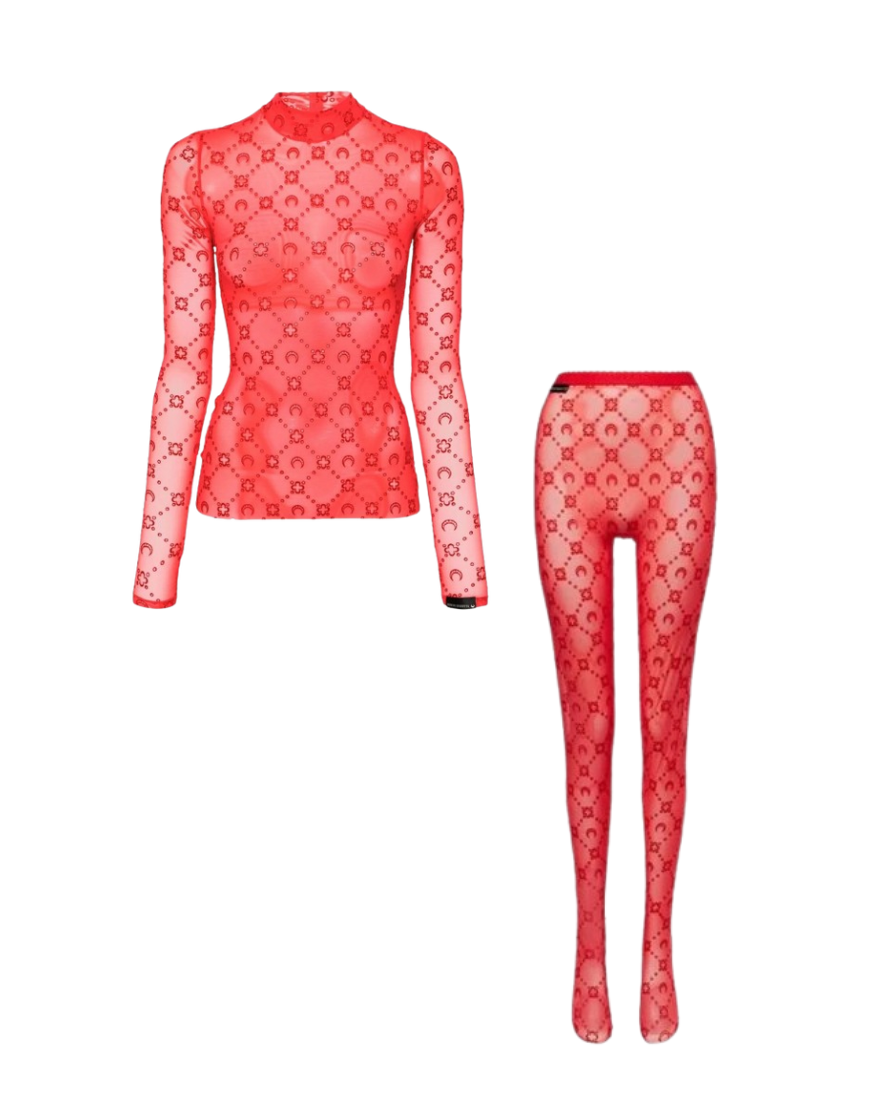 SET - Marine Serre Mesh Long Sleeve Top & Leggings (Red)