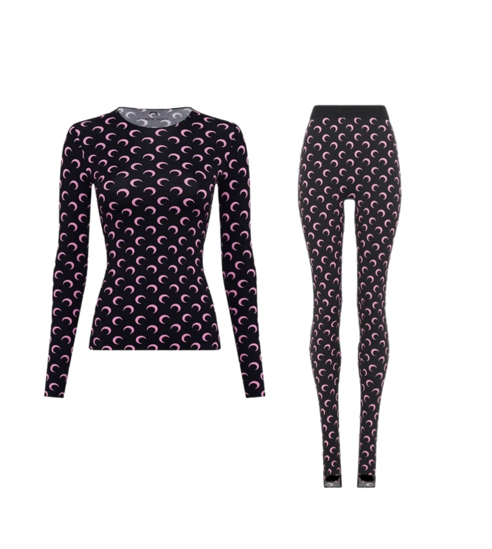 SET - Marine Serre Long Sleeve Top and Leggings (Black/Pink)