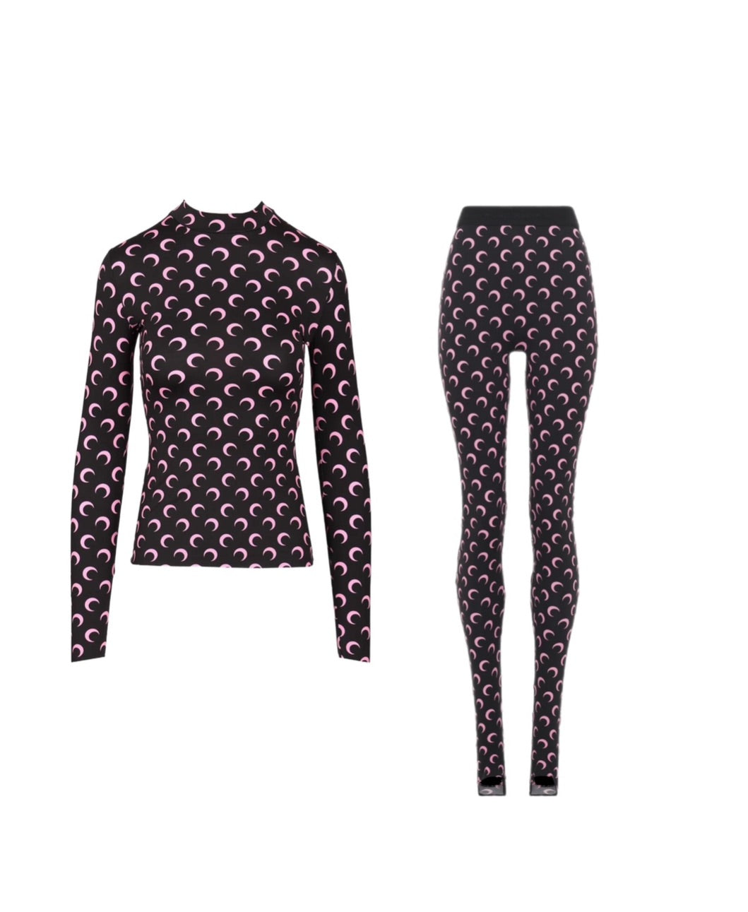 SET - Marine Serre Long Sleeve Mock Neck Top and Leggings (Black/Pink)