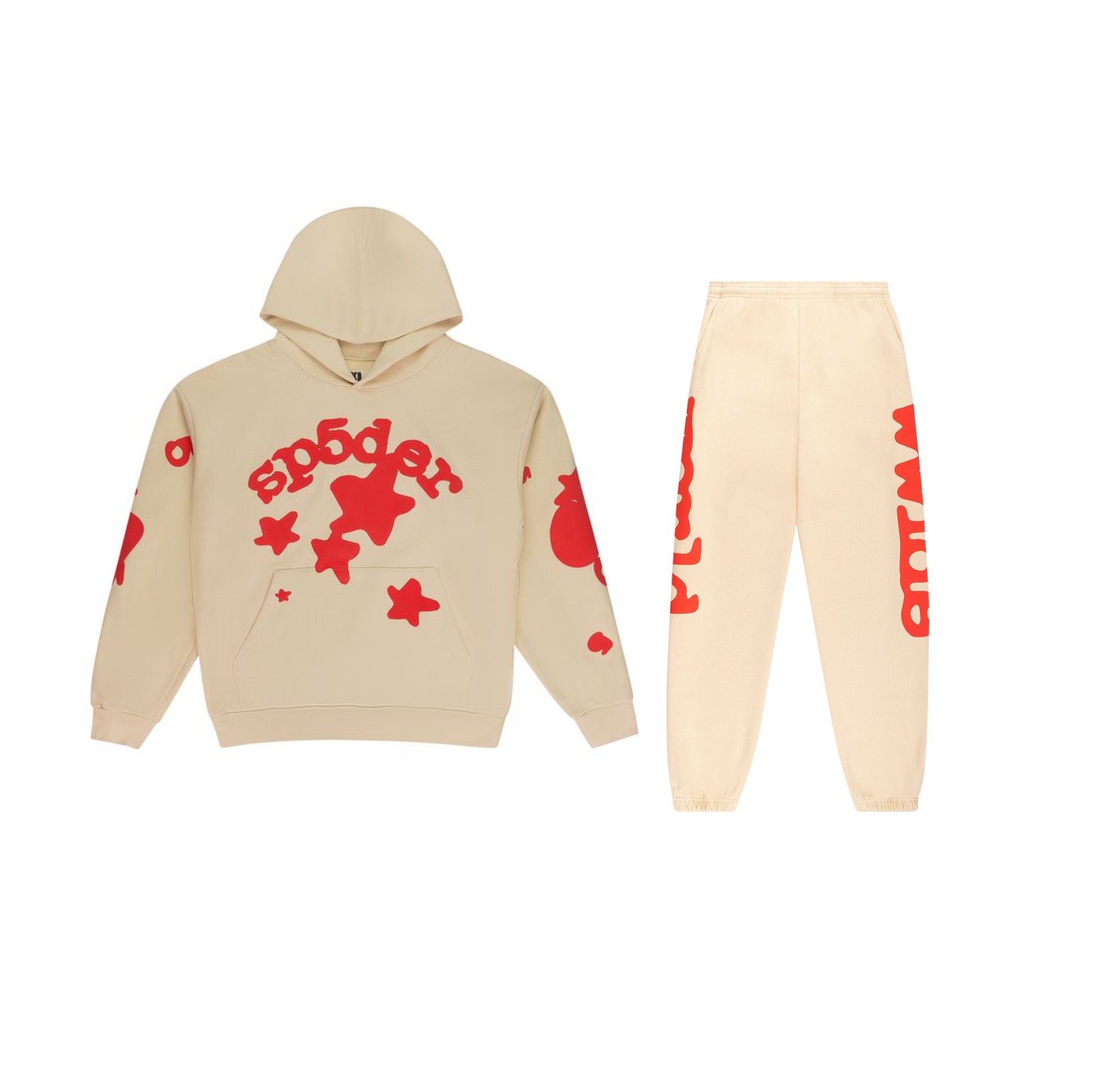 SET - Sp5der Hoodie and Sweatpants (Cream)