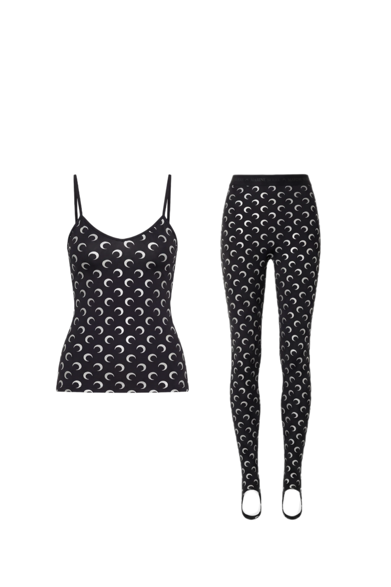 SET - MARINE SERRE TOP & LEGGINGS - BLACK/SILVER METALLIC