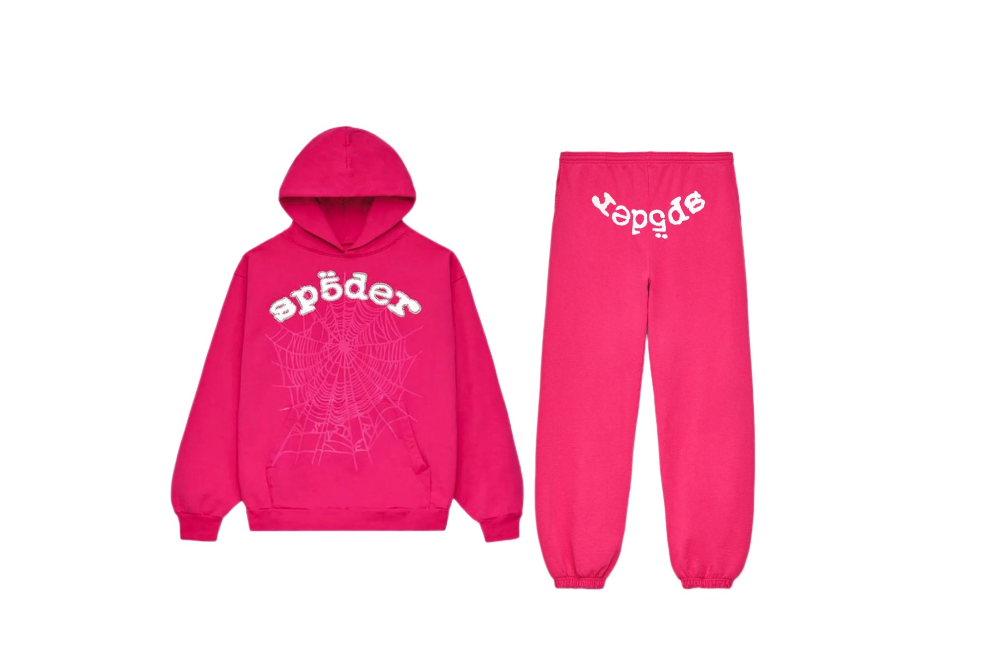 SET - Sp5der Hoodie and Sweatpants (Red with White Lettering)