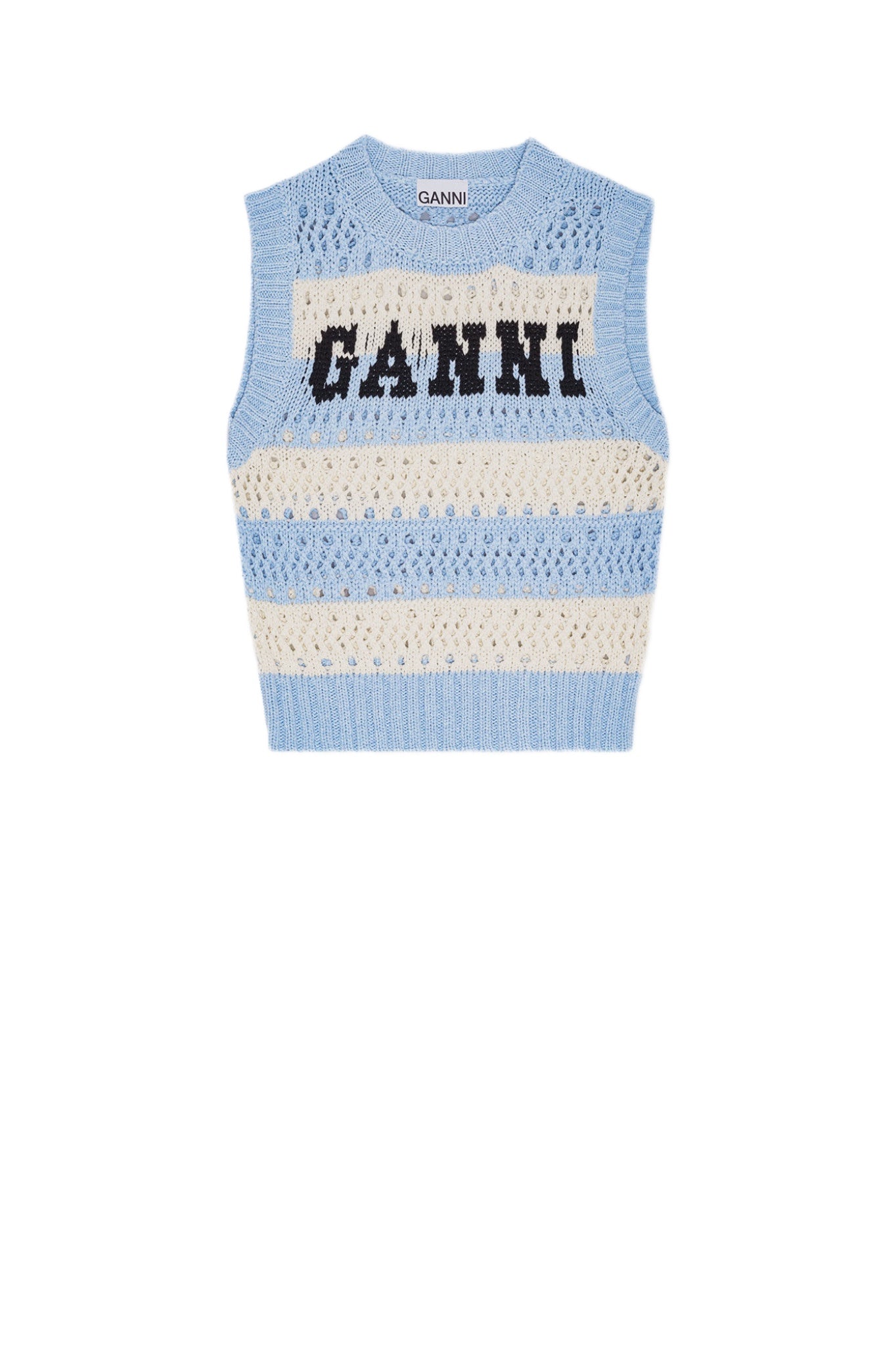 Ganni Sleeveless Knit Top (Blue/White)